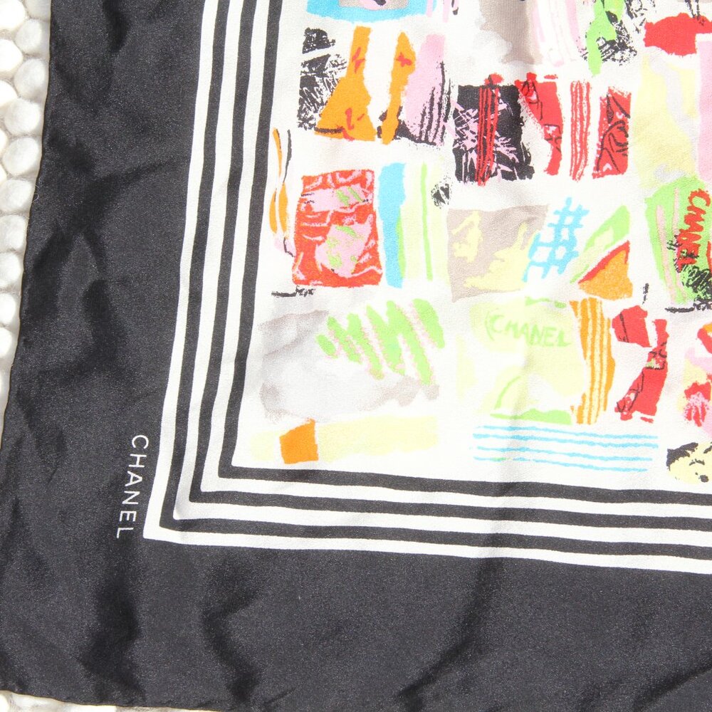 Chanel Black and Multi-Color Silk Scarf. This RARE Color-Authentic Original - Picture 9 of 14